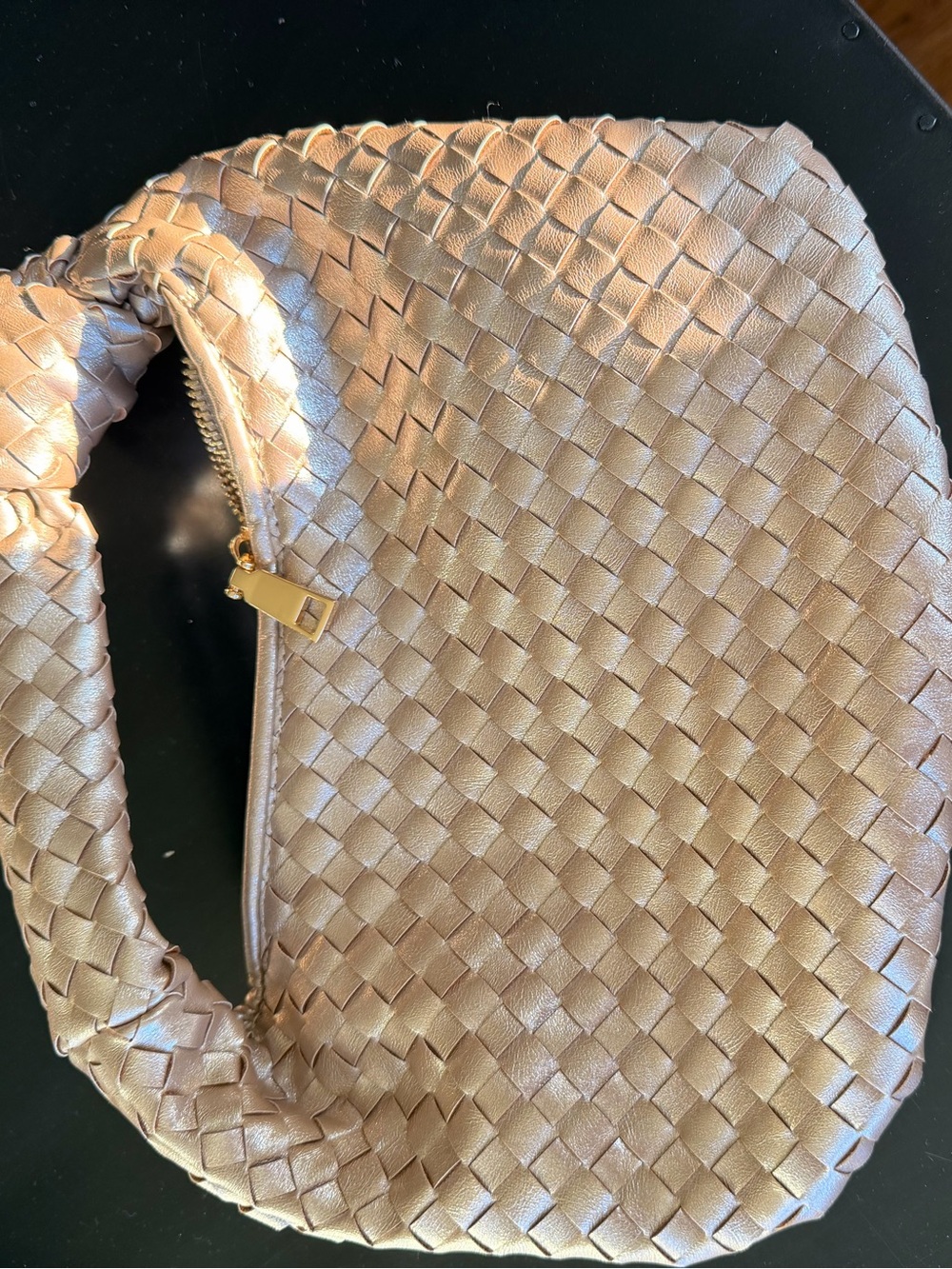 Woven Leather Hobo Bag - Champagne